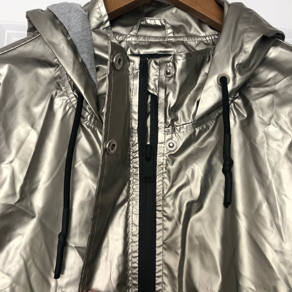 Zara Metallic Silver Hooded Raincoat - Picture 8 of 12